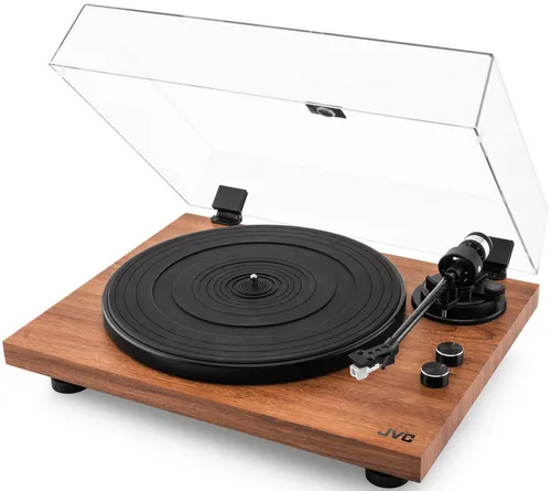 Gramofon JVC AL-E534M Drewno, Manualny, Napęd paskowy, Prędkość odtw. 33 1/3,45 obr./min