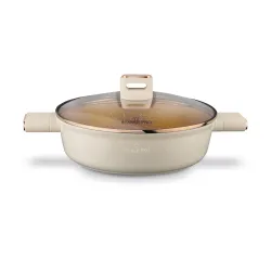 Patelnia nieprzywierająca z dwoma uchwytami i pokrywką STARKE PRO STARLET BEIGE 28 cm