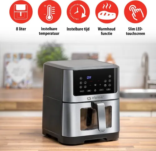 Air Fryer Frytkownica beztłuszczowa ALPINA 871125224542 8l z okienkiem do obserwacji postępów gotowania