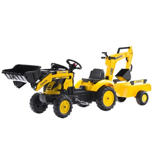 Falk Traktor Na Pedały Komatsu Z Łyżką Koparką I Przyczepą 2-5 Lat