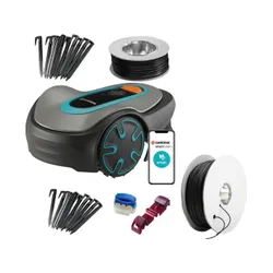 Robot koszący GARDENA Sileno Minimo 500 + Przewód ograniczający GARDENA 4058-60 + Łączniki zaciskowe GARDENA 4089-20 + Szpilki zabezpieczające GARDENA 4090