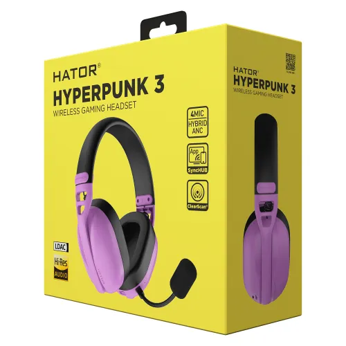 Słuchawki bezprzewodowe z mikrofonem Hator Hyperpunk 3 Wireless ESH19 ANC Nauszne Fioletowy