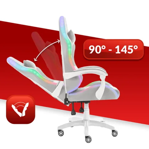 Fotel HELL'S CHAIR HC-1000 LED RGB Szaro-biały