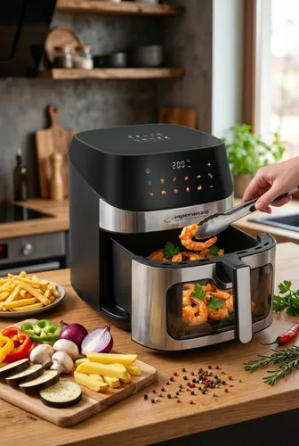 Air Fryer Frytkownica beztłuszczowa ESPERANZA Patate Al Forno 8l z 10 automatycznymi programami i okienkiem do obserwacji postępów gotowania