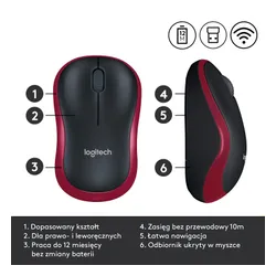 Myszka Logitech M185 Czarno-czerwony