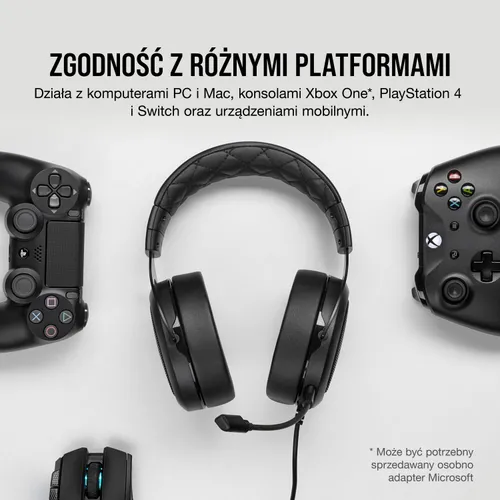 Słuchawki przewodowe z mikrofonem Corsair HS50 Pro Stereo Carbon CA-9011215-EU Nauszne Czarny