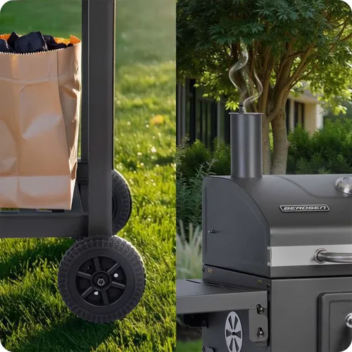 Grill węglowy Berdsen BD-892 ogrodowy komin żeliwny ruszt termometr + pokrowiec