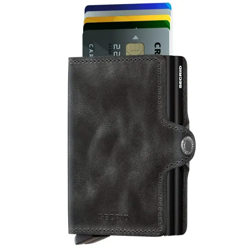 RFID Korumalı Çift Cüzdan Gizli Twinwallet Vintage-siyah