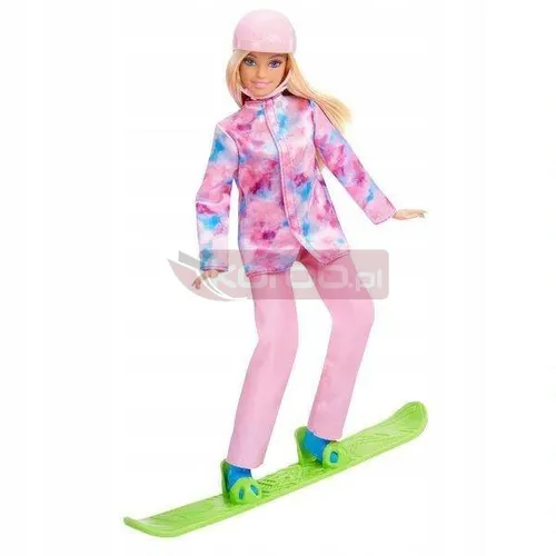 LALKA BARBIE SPORTY ZIMOWE zestaw 2 lalek skuter śnieżny deska snowboardowa HGM75