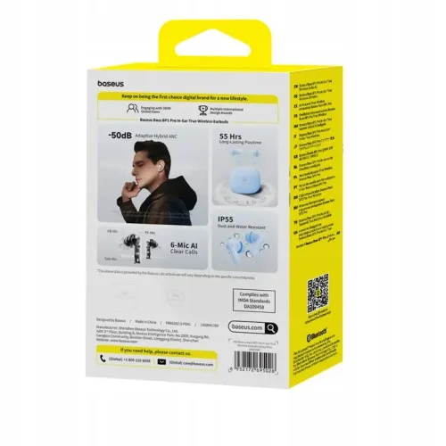 Słuchawki bezprzewodowe Baseus Bass BP1 NC Doknałowe Bluetooth 6.0 Niebieski