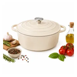 Garnek żeliwny emaliowany 28cm 5.9L ciężki indukcja Kremowy KRISBERG