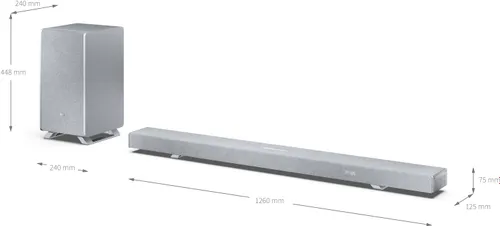 Soundbar SHARP HT-SBW55121 Srebrny 5.1.2-kanałowy, Bezprzewodowy Subwoofer, HDMI eARC, Dolby Atmos, 4K, BT