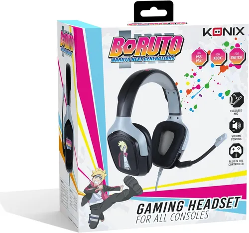 Słuchawki bezprzewodowe z mikrofonem Konix Boruto Gaming Headset dla konsol Nauszne Czarno-niebieski