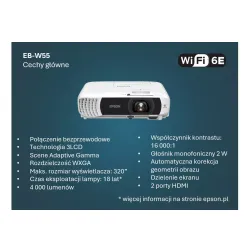 Projektor Epson EB-W55 3LCD WXGA Wi-Fi