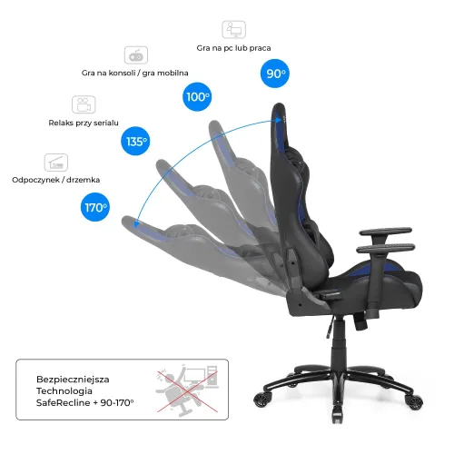 Fotel GAMVIS Phantom Large Czarny (niebieskie elementy)