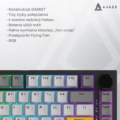 Klawiatura AJAZZ AK820 Pro RGB Hot Swap Flying Fish Switch Czarno-szaro-żółty