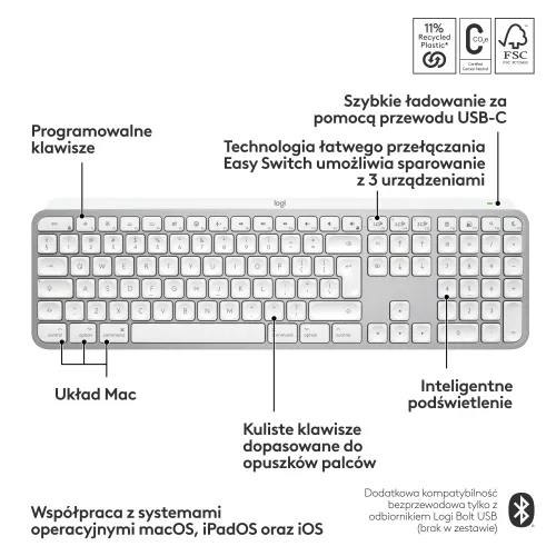 Klawiatura membranowa Logitech MX Keys S dla Mac Szary