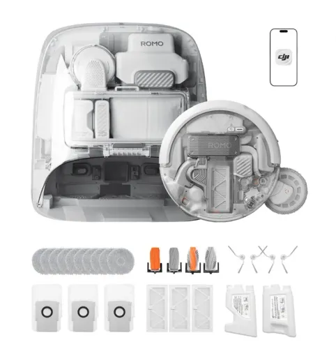 Robot sprzątający DJI Romo P2 Clean More Combo Funkcja mopowania Stacja oczyszczająca Tworzenie mapy pomieszczenia Funkcje AI Biały