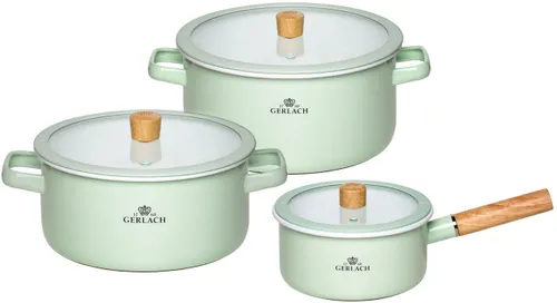 Zestaw garnków GERLACH Natur Enamel Pastelowa zieleń (6 elementów)