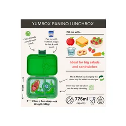 Średni prostokątny lunchbox Yumbox Panino - jurassic green / dinosaur tray