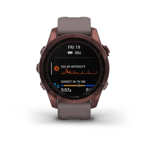 Смарт-часы Garmin FENIX 7S Sapphire Solar титановый темно-бронзовый с серым силиконовым ремешком (010-02539-29)