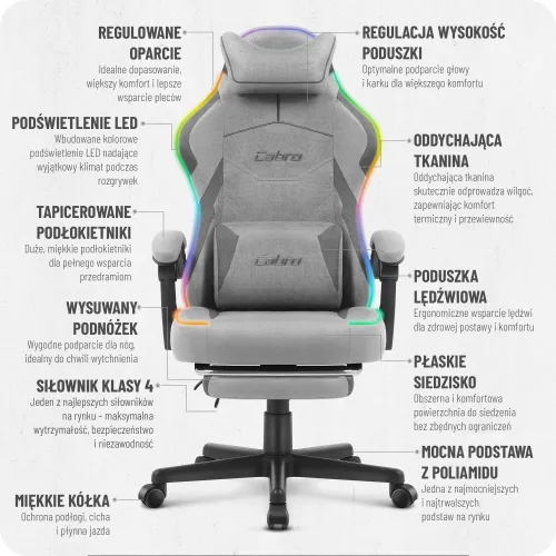 Fotel gamingowy CABRO C502 LED Szary