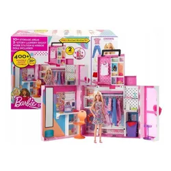 BARBIE SZAFA NA UBRANKA GARDEROBA + LALKA + ubranka dla lalki HGX57
