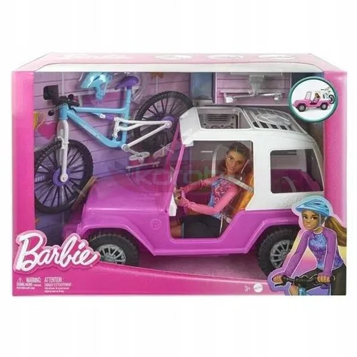 LALKA BARBIE MADE TO MOVE + AUTO JEEP + ROWER GÓRSKI duży zestaw do zabawy HKB06