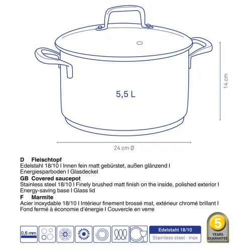 KELA Flavoria 5,5 l - garnek ze stali nierdzewnej z pokrywką