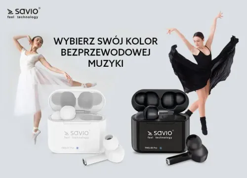 Słuchawki bezprzewodowe Savio TWS-07 PRO Dokanałowe Bluetooth 5.0 Biały