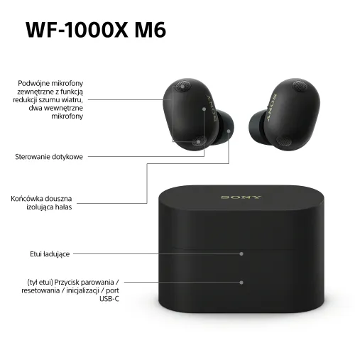 Słuchawki bezprzewodowe Sony WF-1000XM6 ANC Dokanałowe Bluetooth 5.3 Czarny