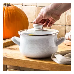 Garnek emaliowany z pokrywką EMALIA POLSKA PLESZEW PYZA DIAMOND BIAŁY 1,9 l