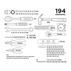 Zestaw narzędziowy 194szt. Top Tools 38D545