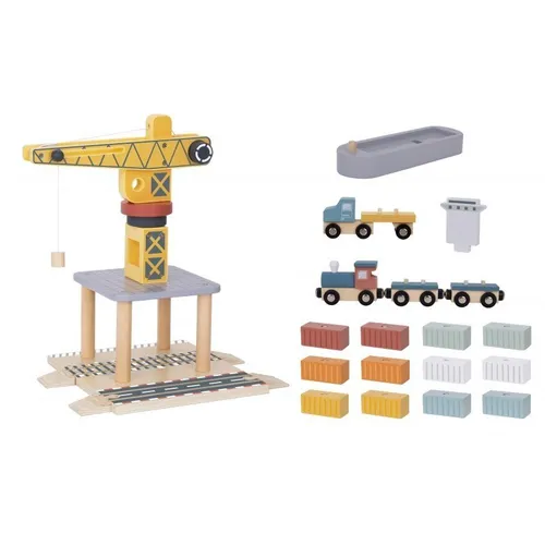 Tooky Toy Dźwig Portowy Drewniany Zestaw