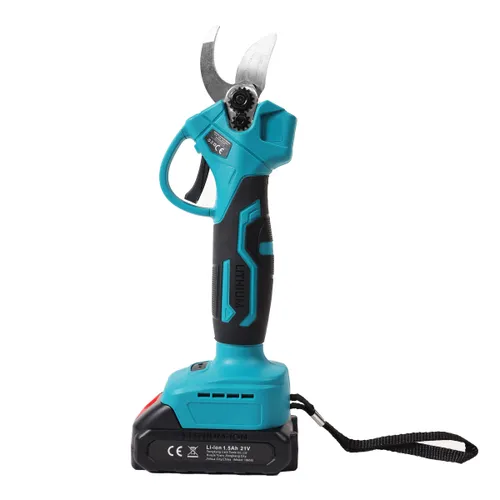 Ogrodowy sekator akumulatorowy elektryczny do gałęzi 2 akumulatory niebieski