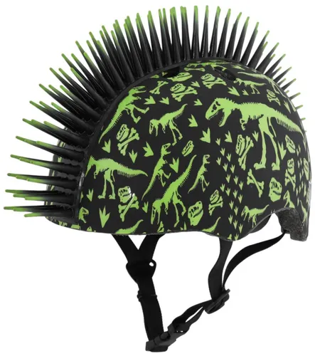 Kask rowerowy RASKULLZ T-Rex Bonez Mohawk Czarno-zielony dla Dzieci (rozmiar S)