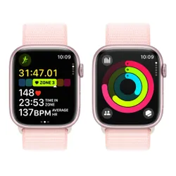 Смарт-часы Apple Watch Series 9 GPS + сотовый чехол 45 мм алюминиевый розовый спортивный браслет светло-розовый