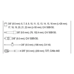 Zestaw narzędziowy 3/8'', 22szt. Yato YT-38561