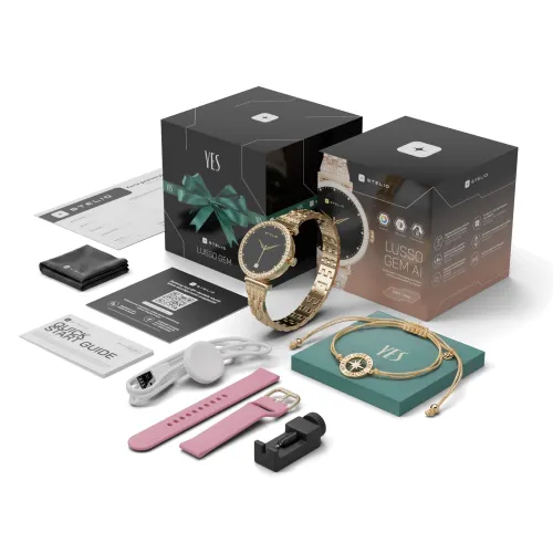 Smartwatch STELIO Lusso Gem AI 38mm Złoty + Bransoletka YES
