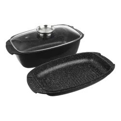 Brytfanna aluminiowa z pokrywką i patelnią grillową 5 l