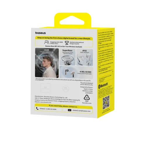 Słuchawki bezprzewodowe Baseus Bass BP1 NC Doknałowe Bluetooth 6.0 Biały