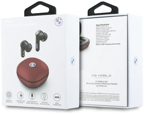 Słuchawki dokanałowe BMW Leather Metal Logo ANC Czerwony