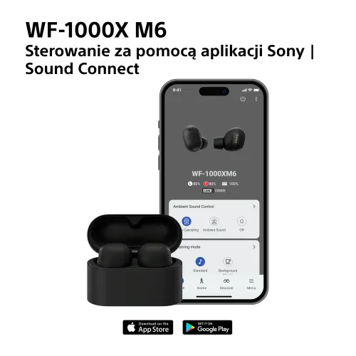 Słuchawki bezprzewodowe Sony WF-1000XM6 ANC Dokanałowe Bluetooth 5.3 Czarny