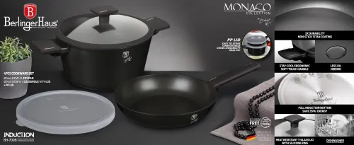 Zestaw garnek z patelnią 24cm z powłoką tytanową 4-ele BERLINGER HAUS Monaco BH-7098