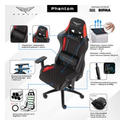 Fotel GAMVIS Phantom Large Czarny (czerwone elementy)