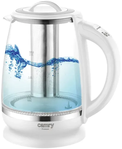 ADLER CR 1290 2 l biały - czajnik elektryczny bezprzewodowy szklany z zaparzaczem