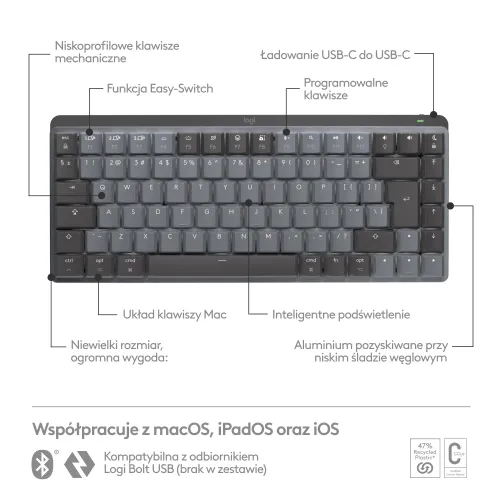 Klawiatura mechaniczna Logitech MX Mechanical Mini dla Mac - space gray