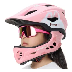 Kask rowerowy ROCKBROS TT-32002 Rabbit Różowy Full Face dla Dzieci z odkręcaną szczęką (rozmiar M)
