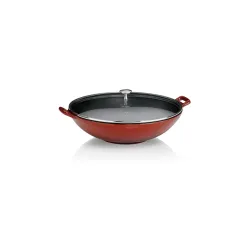 Patelnia / Wok żeliwny z pokrywką KELA CALIDO CZERWONY 36 cm
