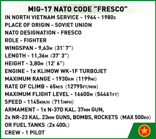 Klocki Cobi HC Cold War MiG-17 NATO Code 'Fresco'